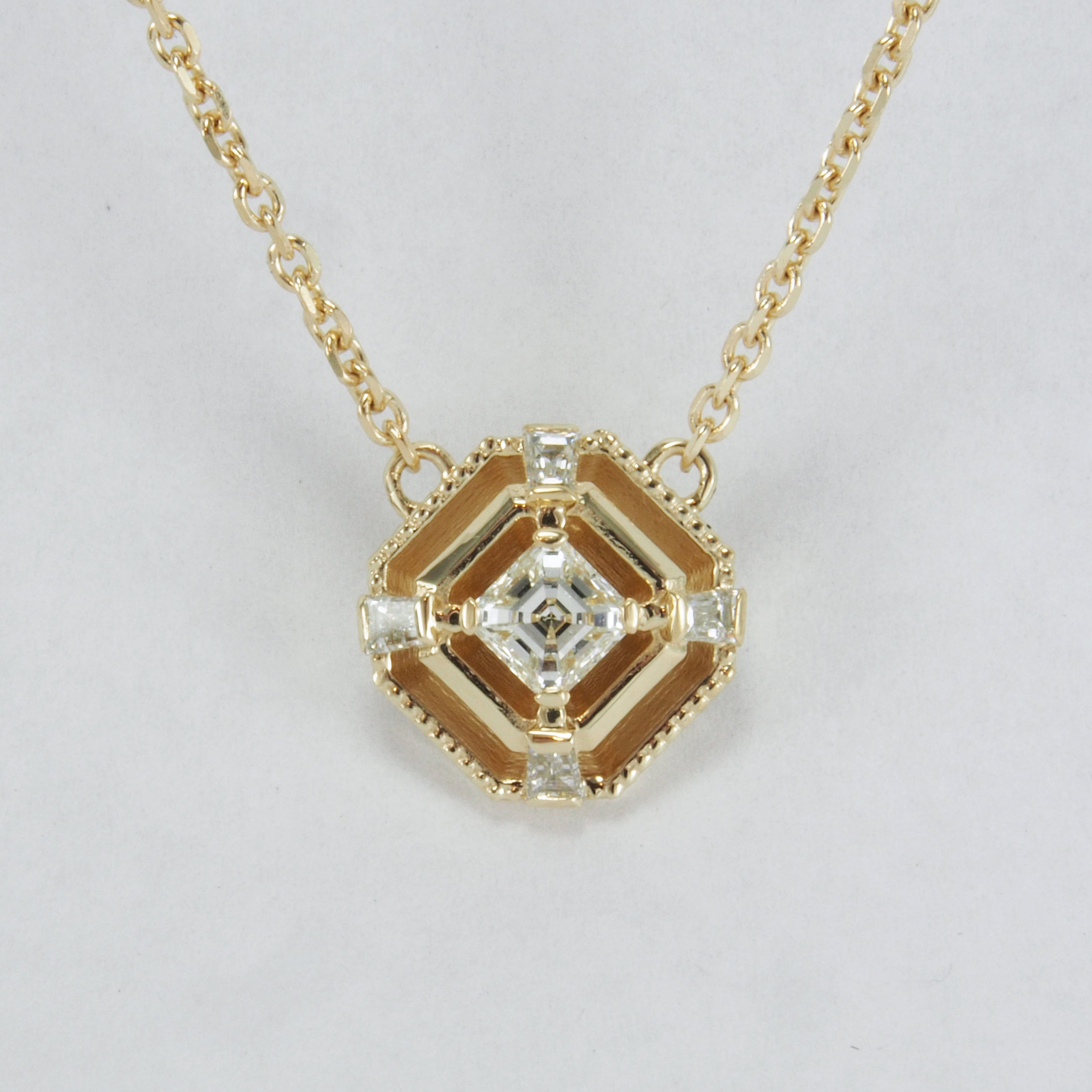 Asscher Cut Diamond Yellow Gold Necklace