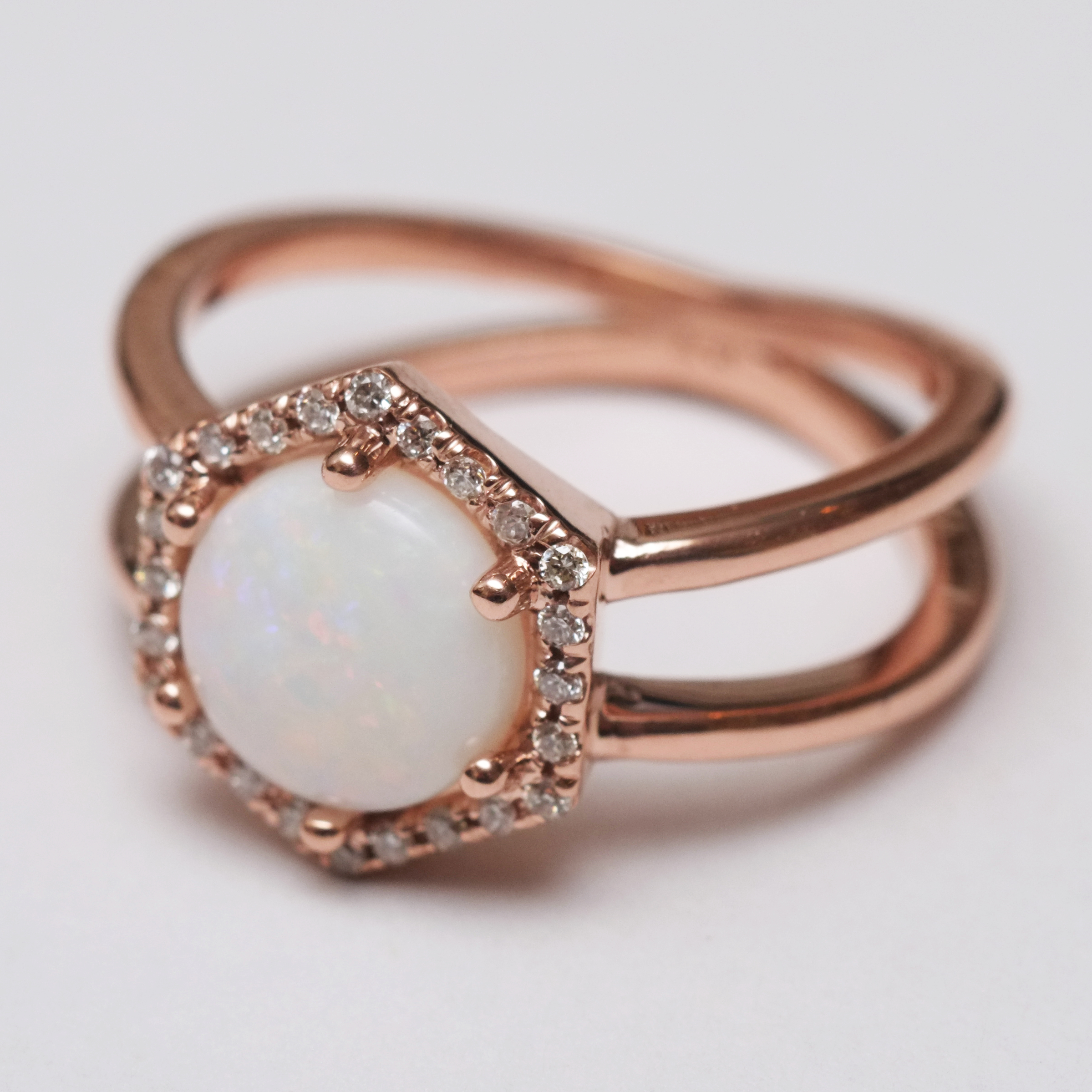 Opal and Diamond Hexagon Ring