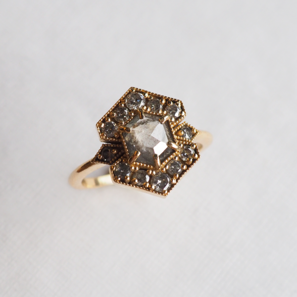 salt & pepper diamond engagement ring